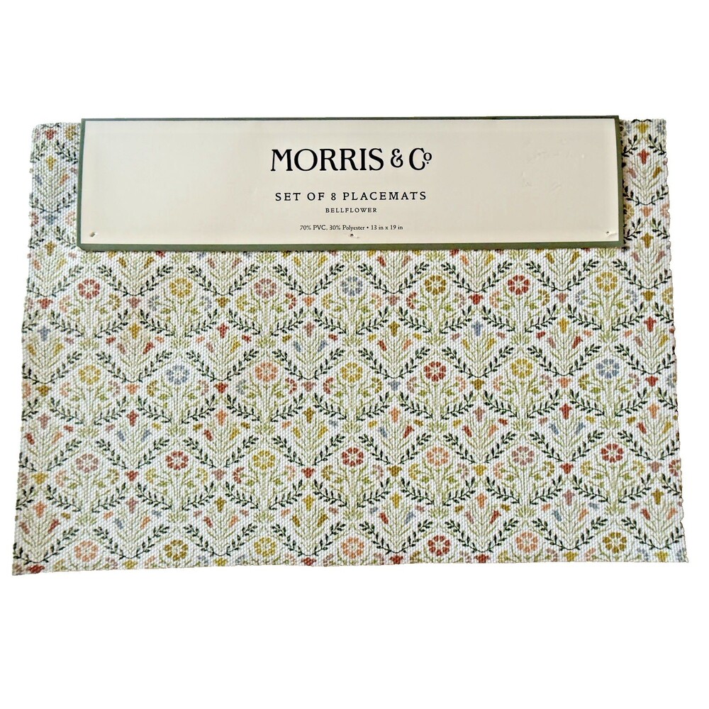 Morris & Co Bellflower Placemats PVC Polyester Placemats Set of 8 Floral Garden